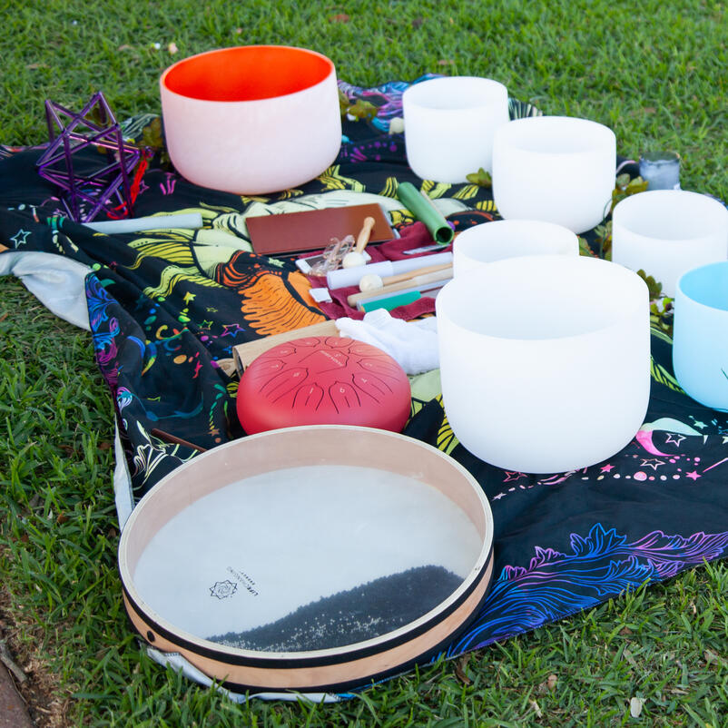 Image of Anita Vyas with crystal singing bowls